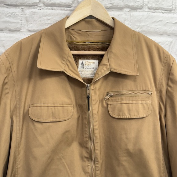 Vtg Men's London Fog Khaki Coat Size 44 Long Sherpa Lined Safari Casual Jacket - Picture 16 of 16